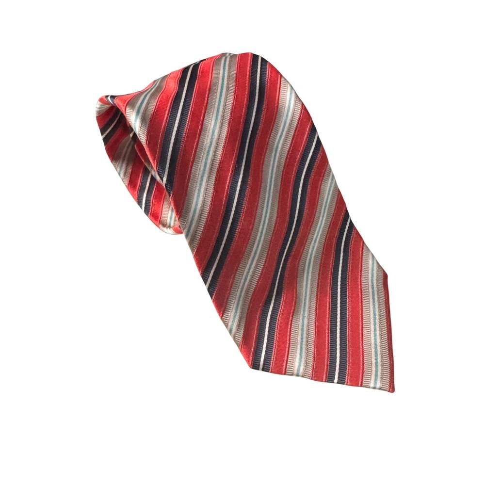 Ermenegildo Zegna Red Navy Striped‎ Silk Tie Made in Italy Luxury Mens Necktie